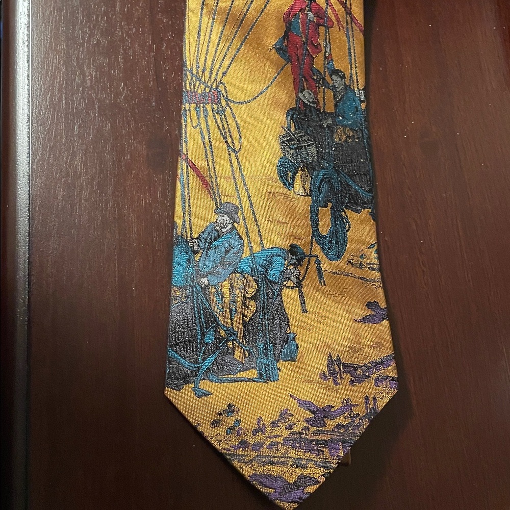 Vintage MBP Explorer Sailor Gold Color Tie 100% Silk Luxury Eclectic Made in USA